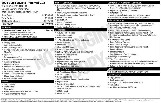 New 2026 Buick Envista Preferred w/ Convenience I Package FWD image 3