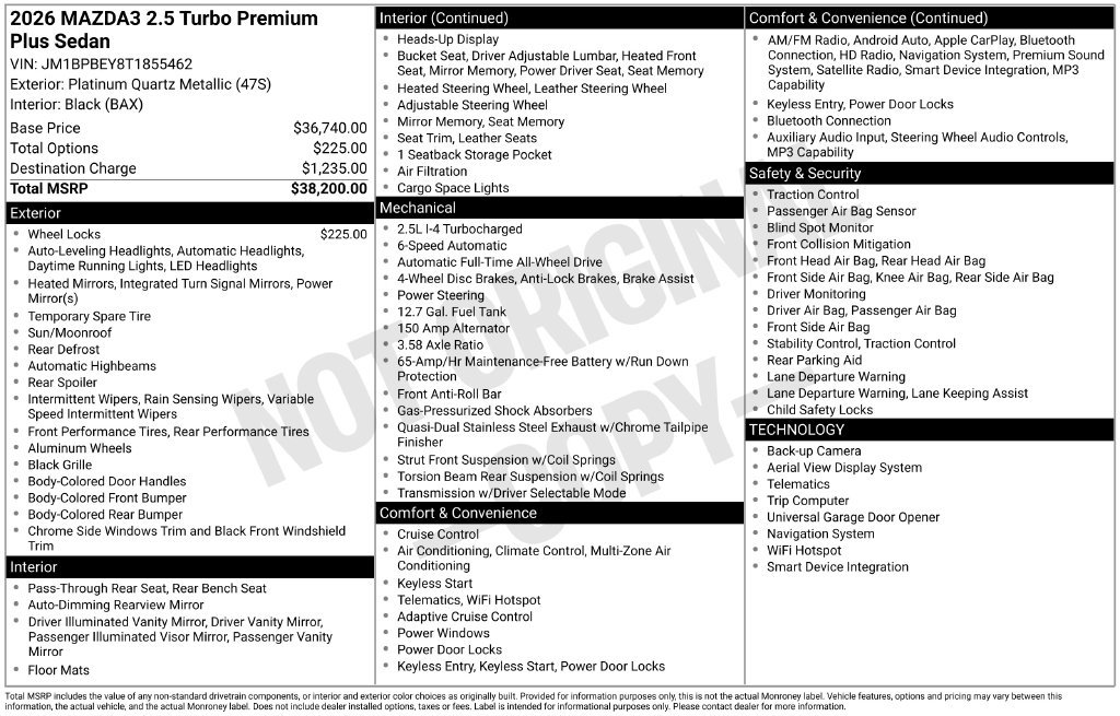 Certified 2026 MAZDA MAZDA3 2.5 Turbo Sedan w/Premium Plus AWD/4WD image 3