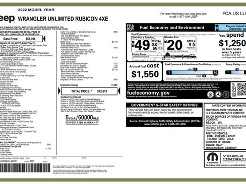 Used 2022 Jeep Wrangler Unlimited Rubicon 4xe w/ Steel Bumper Group AWD/4WD image 3
