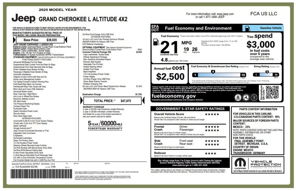 Certified 2025 Jeep Grand Cherokee L Laredo RWD image 3