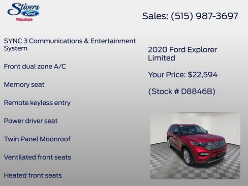 Used 2020 Ford Explorer Limited w/ Class III Trailer Tow Package AWD/4WD image 16
