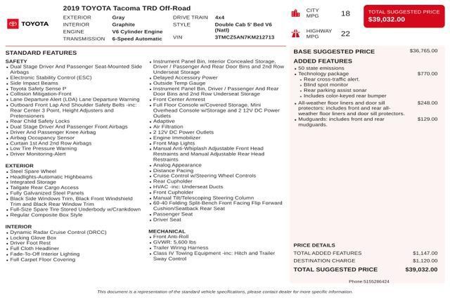 Used 2019 Toyota Tacoma TRD Off-Road w/ Technology Package AWD/4WD image 31
