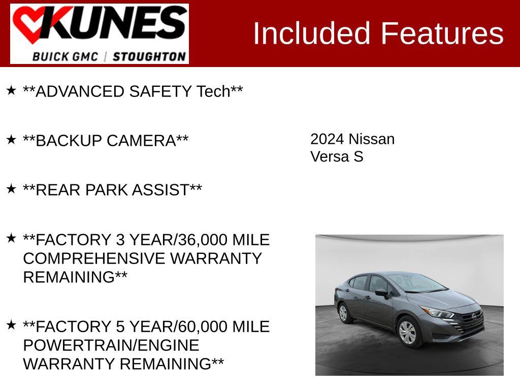 Used 2024 Nissan Versa S w/ Trunk Package FWD image 2