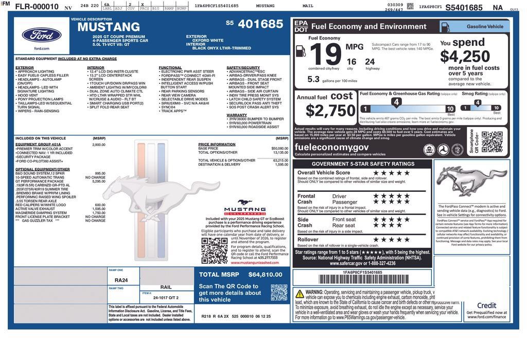 New 2025 Ford Mustang GT Premium w/ GT Performance Package RWD image 8