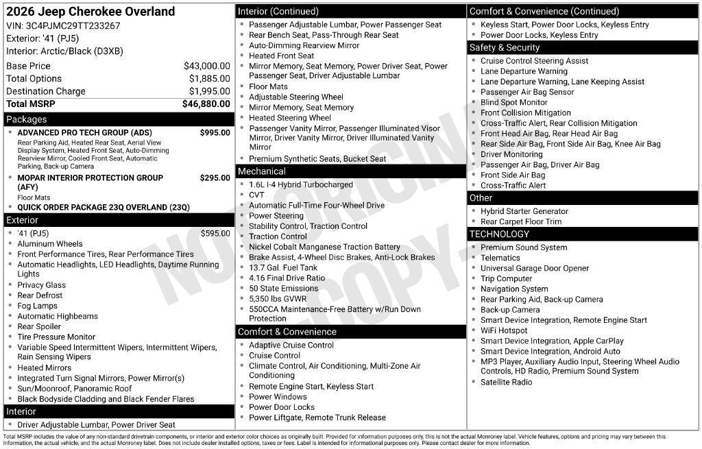 New 2026 Jeep Cherokee Overland w/ Advanced Pro Tech Group AWD/4WD image 29