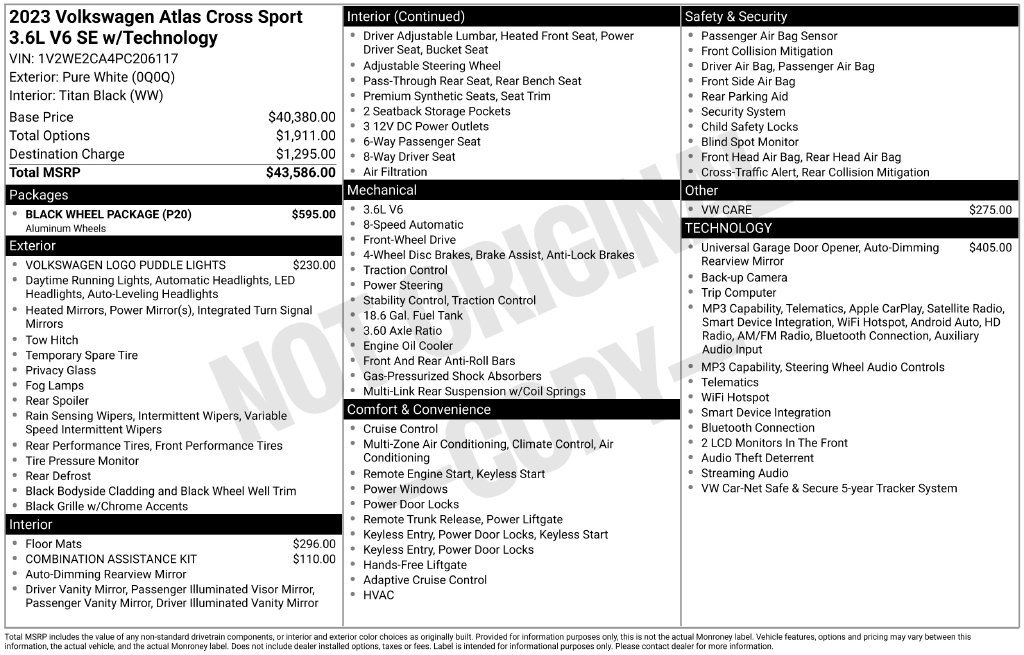Used 2023 Volkswagen Atlas Cross Sport SE w/ Black Wheel Package FWD image 8