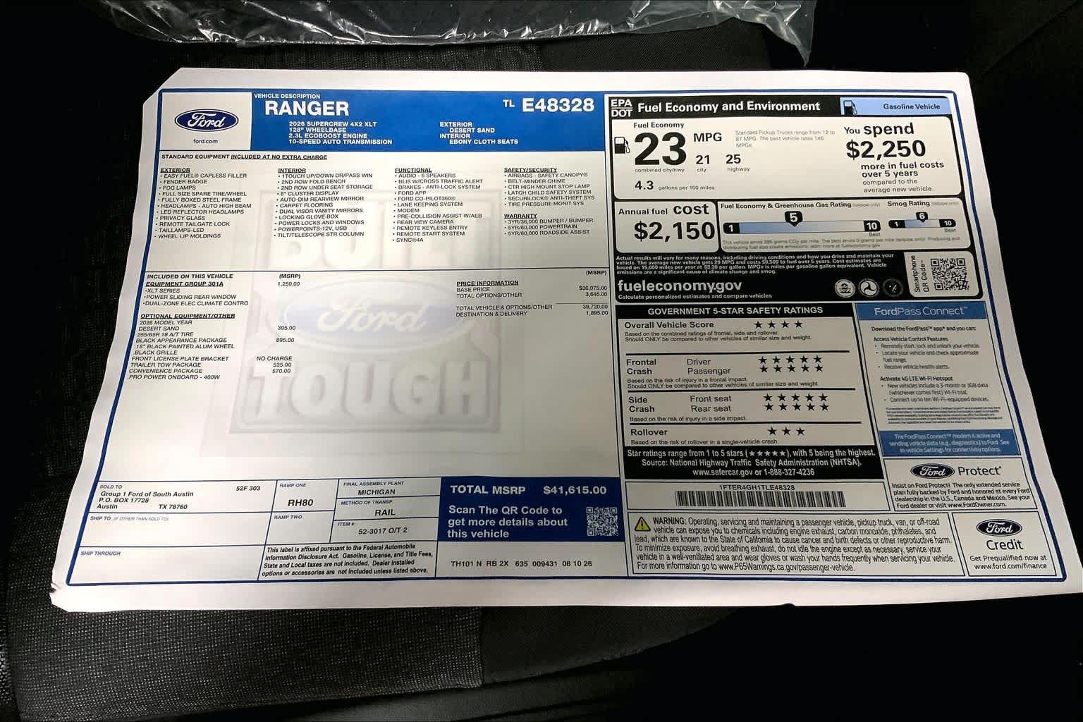 New 2026 Ford Ranger XLT w/ Equipment Group 301A High RWD image 21