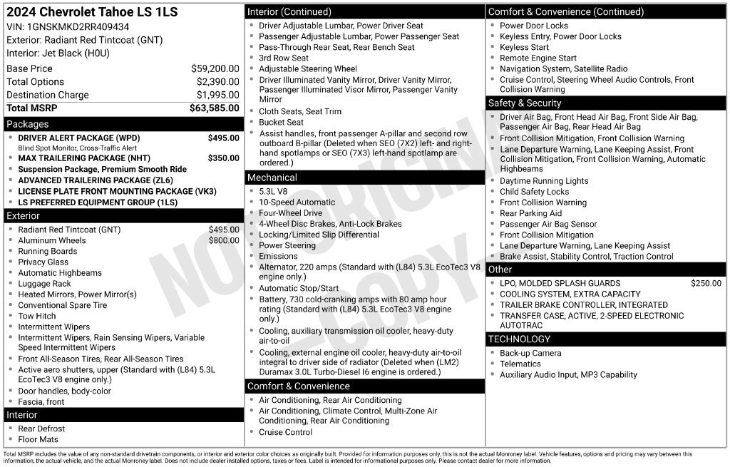 Certified 2024 Chevrolet Tahoe LS w/ Driver Alert Package AWD/4WD image 6
