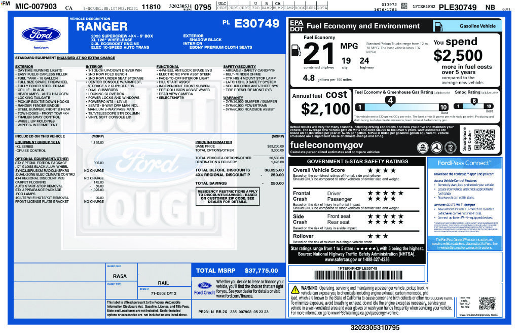Certified 2023 Ford Ranger XL w/ Equipment Group 101A High AWD/4WD image 5