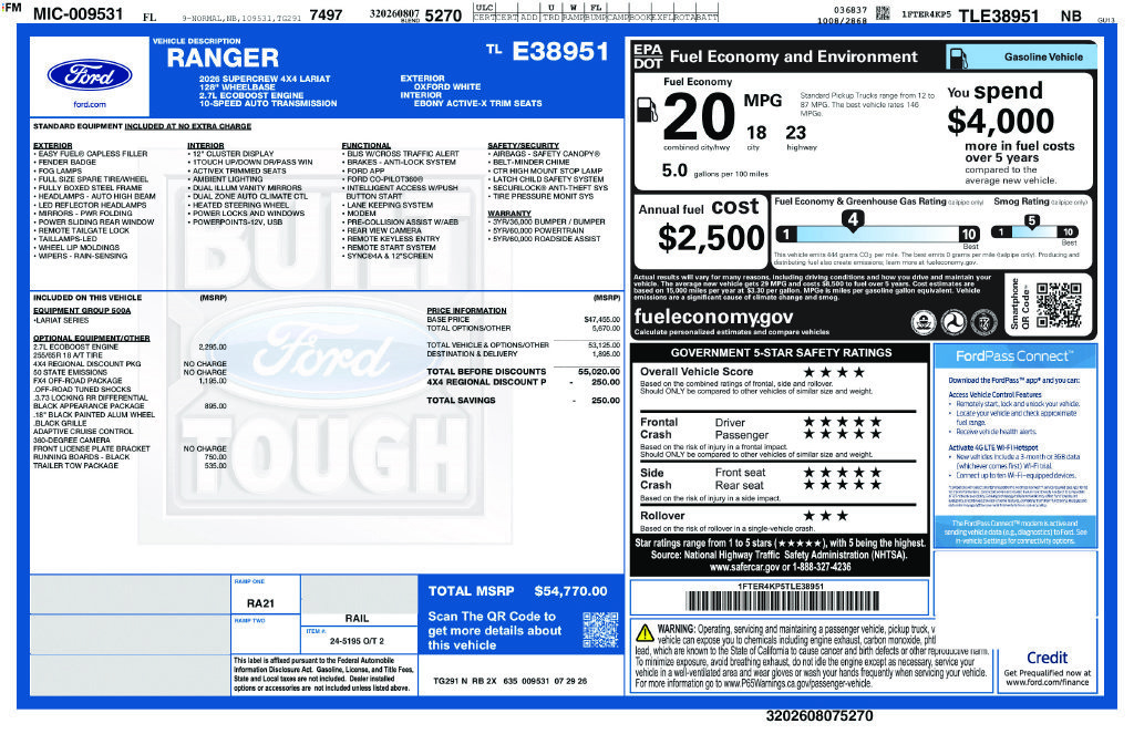 New 2026 Ford Ranger Lariat w/ FX4 Off-Road Package AWD/4WD image 8