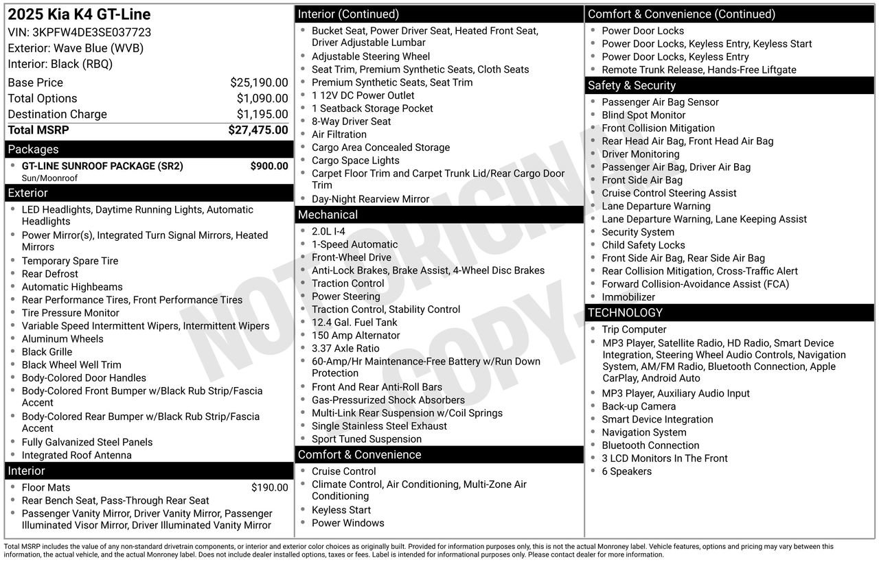 Used 2025 Kia K4 GT-Line w/ GT-Line Sunroof Package FWD image 9