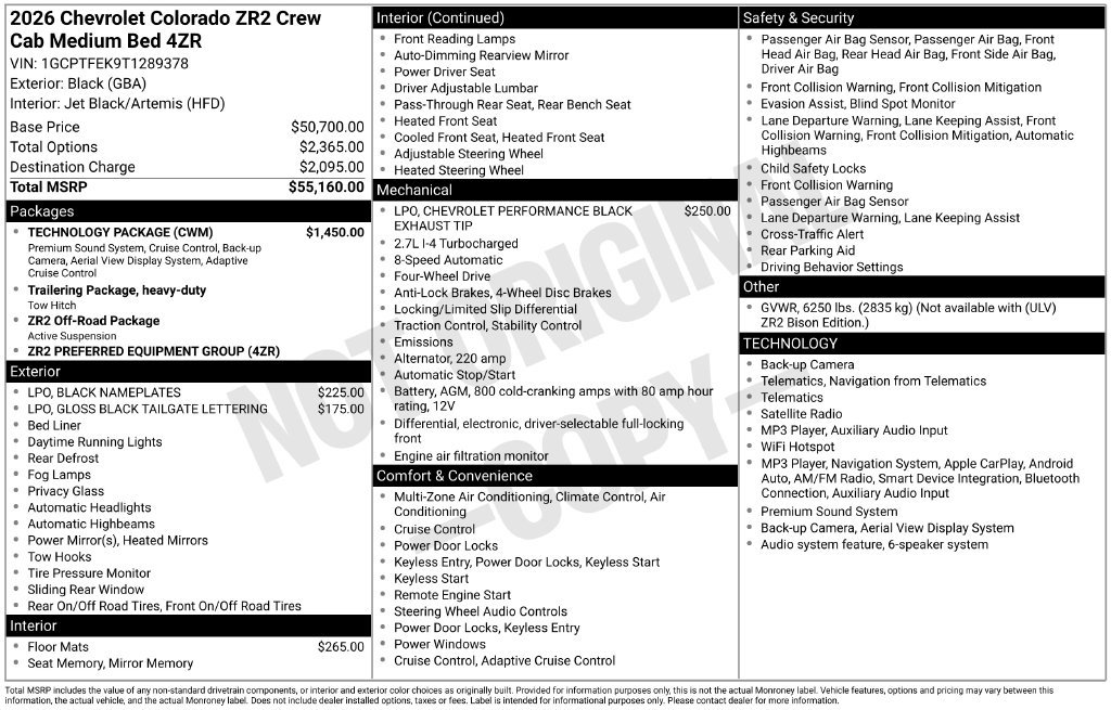 New 2026 Chevrolet Colorado ZR2 w/ Technology Package AWD/4WD image 34