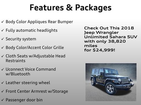 Used 2018 Jeep Wrangler Unlimited Sahara w/ Connectivity Group AWD/4WD image 12
