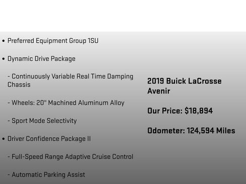 Used 2019 Buick LaCrosse Avenir w/ Driver Confidence Package II AWD/4WD image 6