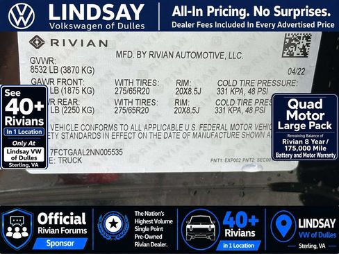 Used 2022 Rivian R1T Launch Edition AWD/4WD image 30