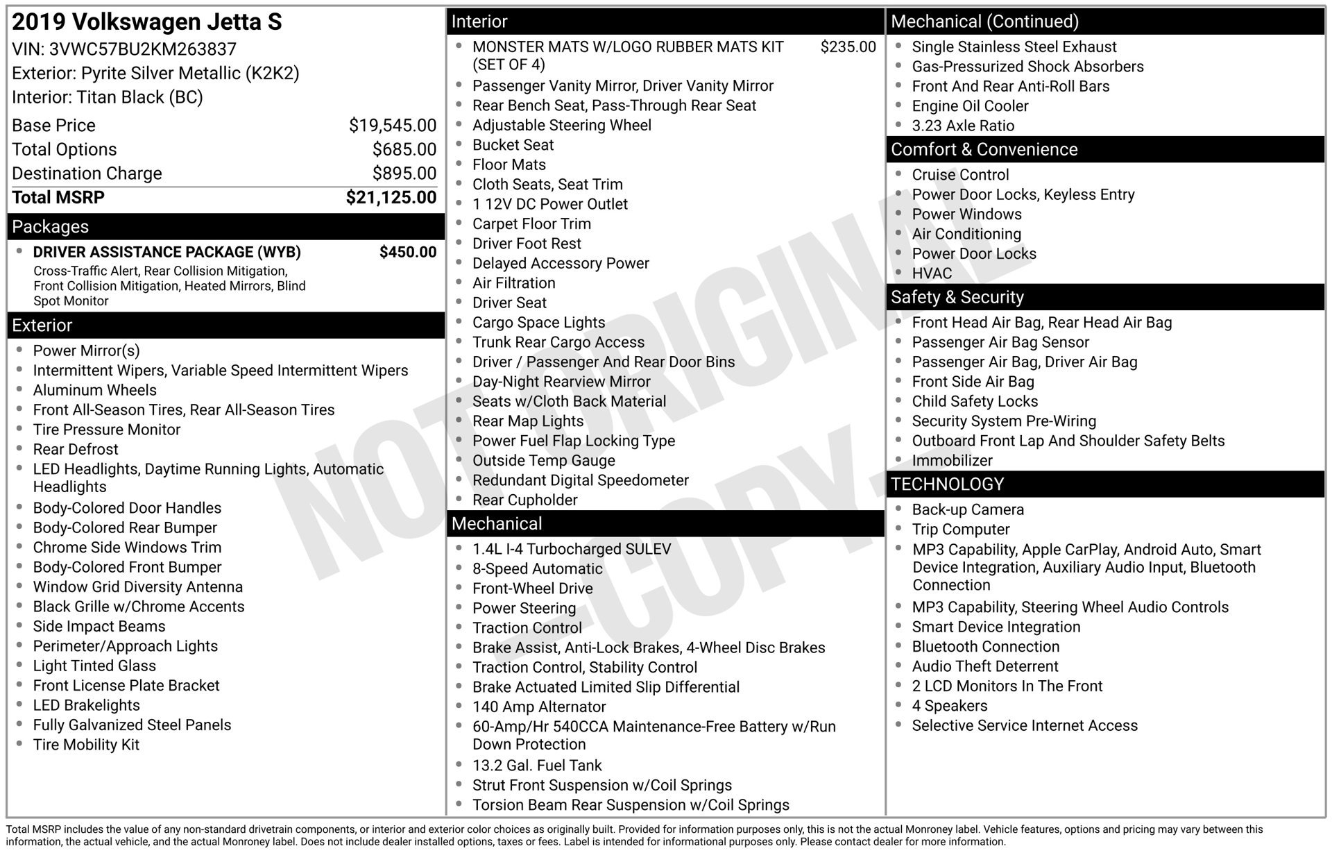 Used 2019 Volkswagen Jetta S w/ Driver Assistance Package FWD image 1