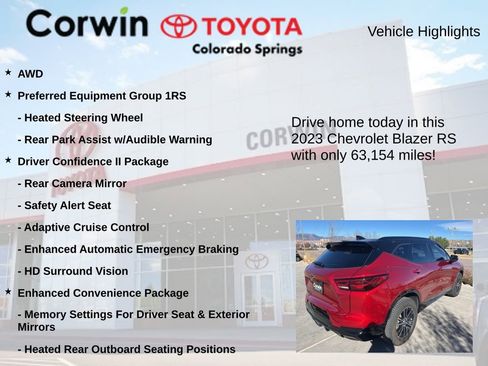 Used 2023 Chevrolet Blazer RS w/ Driver Confidence II Package AWD/4WD image 7