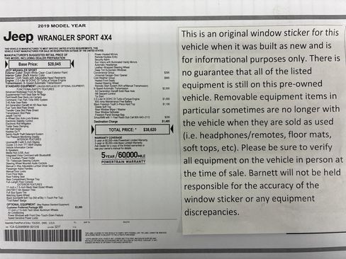 Used 2019 Jeep Wrangler Sport AWD/4WD image 2