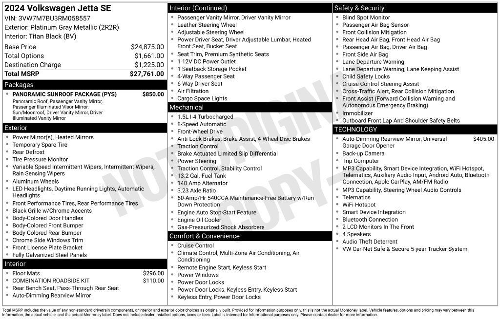 Used 2024 Volkswagen Jetta SE w/ Panoramic Sunroof Package FWD image 4