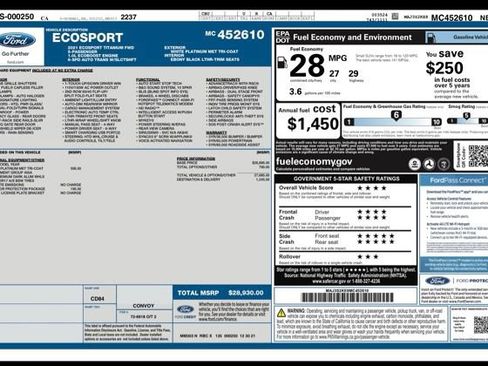 Used 2021 Ford EcoSport Titanium w/ Interior Protection Package FWD image 32