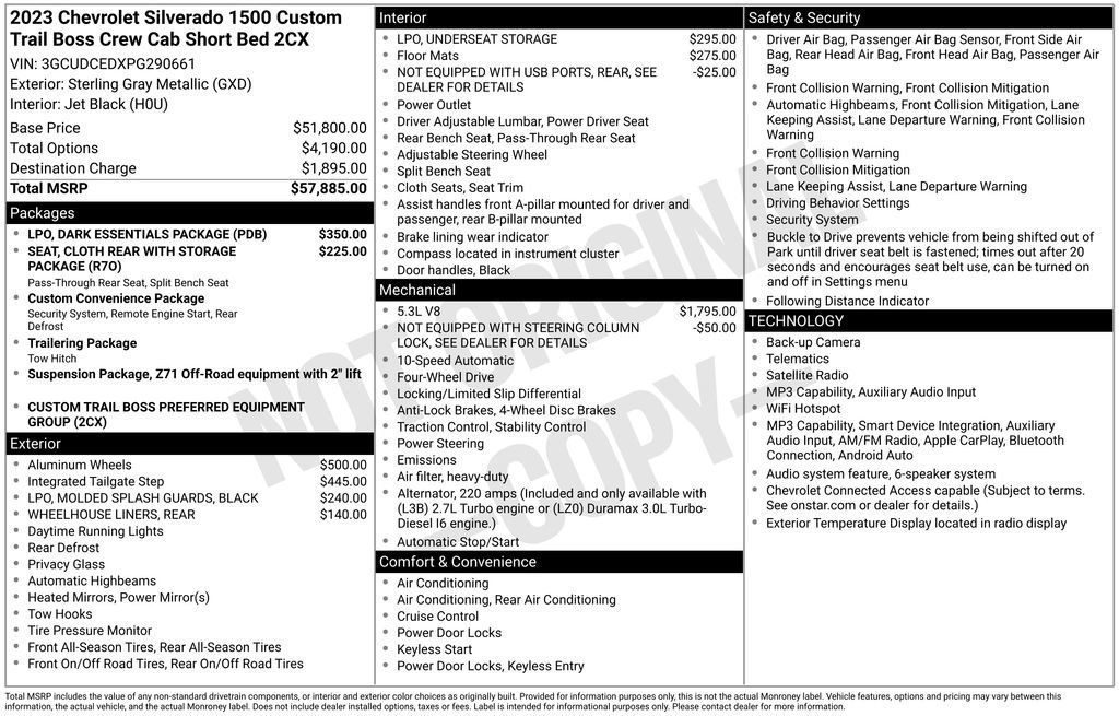Used 2023 Chevrolet Silverado 1500 Custom Trail Boss w/ LPO, Dark Essentials Package AWD/4WD image 5
