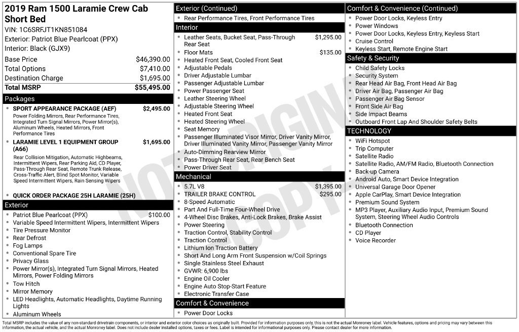 Used 2019 RAM 1500 Laramie w/ Sport Appearance Package AWD/4WD image 19