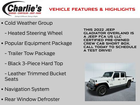 Certified 2022 Jeep Gladiator Overland w/ Popular Equipment Package AWD/4WD image 13