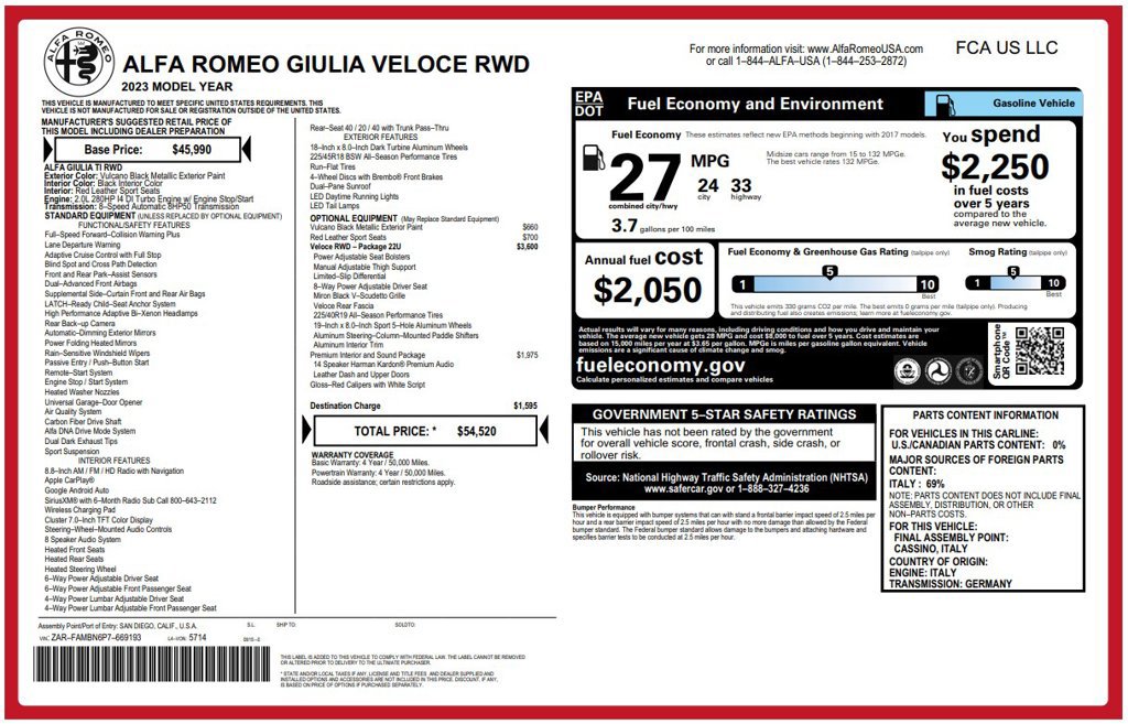 Used 2023 Alfa Romeo Giulia Veloce RWD image 3