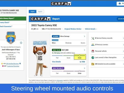 Used 2022 Toyota Camry XSE w/ Navigation Package image 9