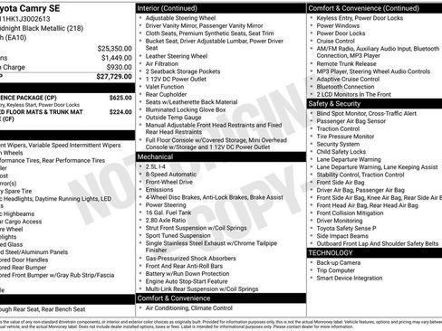 Used 2018 Toyota Camry SE w/ Convenience Package FWD image 24