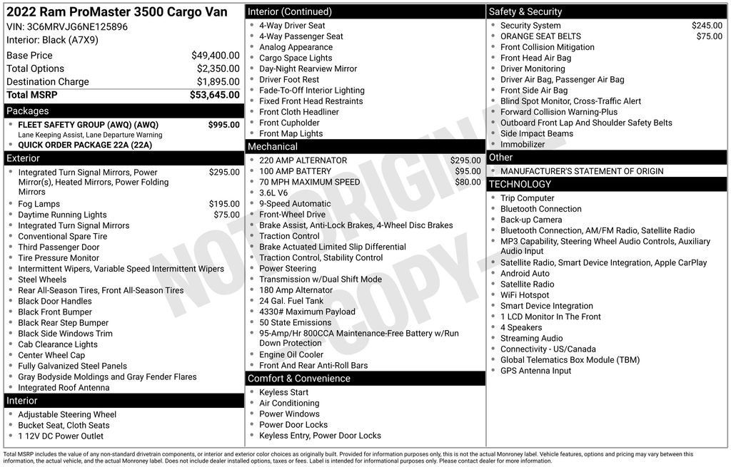 Used 2022 RAM ProMaster 3500 w/ Fleet Safety Group (AWQ) FWD image 17