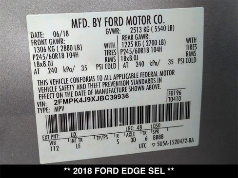 Used 2018 Ford Edge SEL w/ Equipment Group 201A image 30