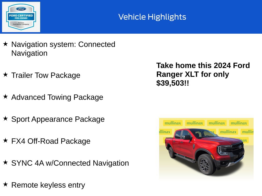 Certified 2024 Ford Ranger XLT w/ FX4 Off-Road Package AWD/4WD image 18