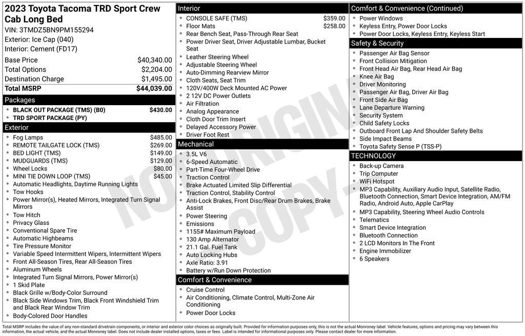 Used 2023 Toyota Tacoma TRD Sport w/ Black Out Package (TMS) AWD/4WD image 3