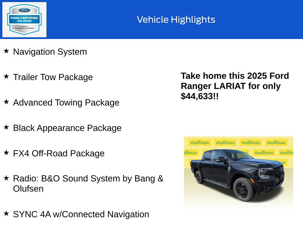 Certified 2025 Ford Ranger Lariat w/ FX4 Off-Road Package AWD/4WD image 18