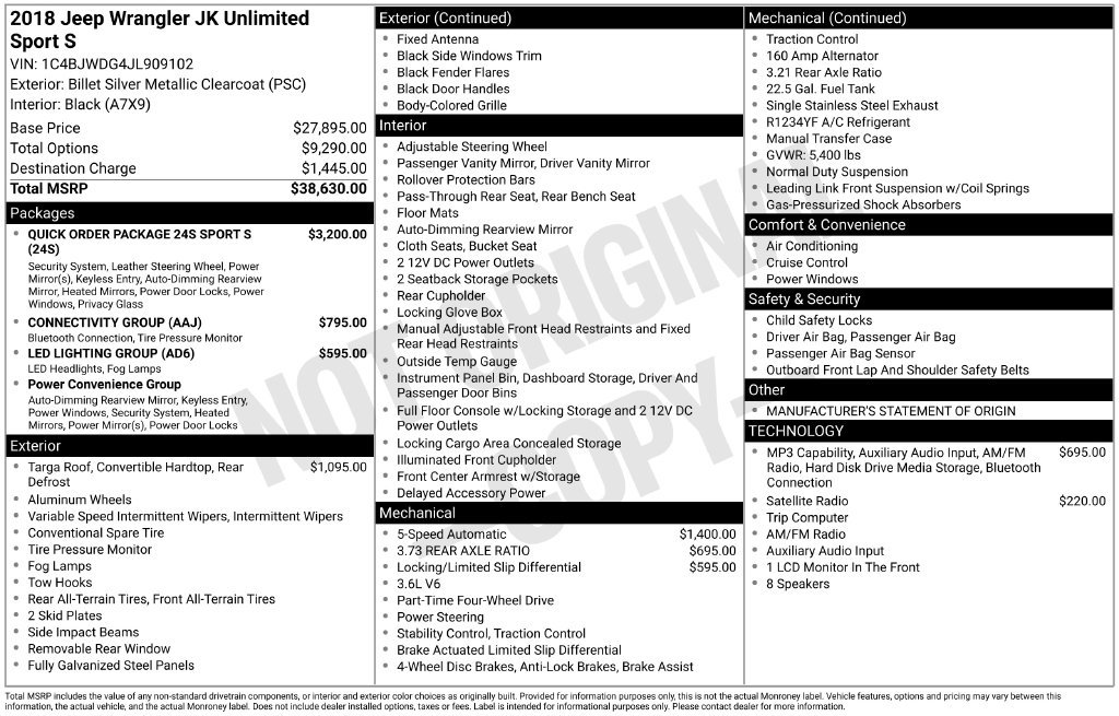 Certified 2018 Jeep Wrangler Unlimited Sport S AWD/4WD image 7