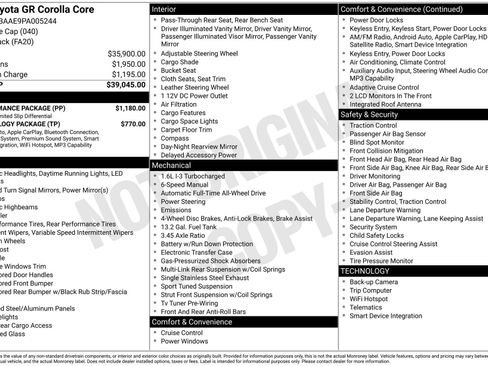 Certified 2023 Toyota Corolla GR w/ Performance Package AWD/4WD image 32