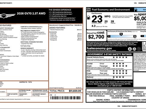 Certified 2026 Genesis GV70 2.5T AWD/4WD image 3