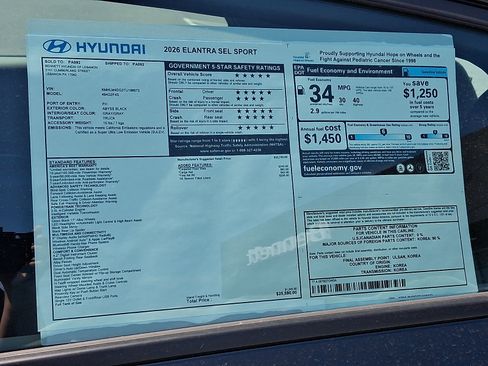 New 2026 Hyundai Elantra Sport FWD image 3