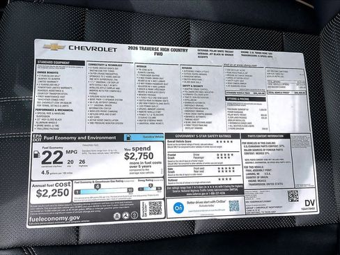 New 2026 Chevrolet Traverse High Country w/ LPO, Floor Liner Package FWD image 20