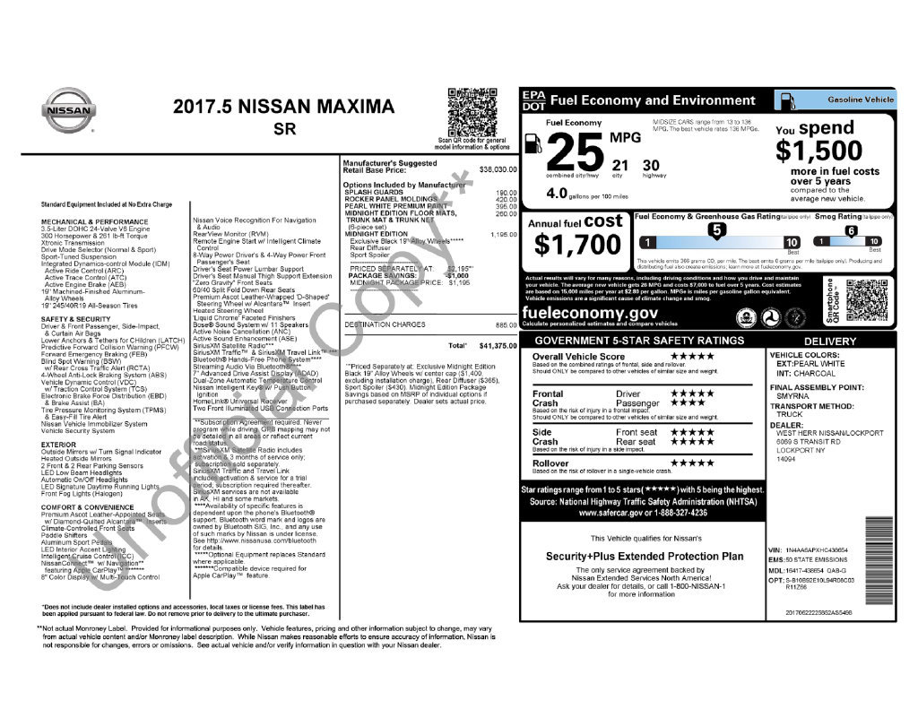 Used 2017 Nissan Maxima SR w/ Midnight Edition FWD image 6