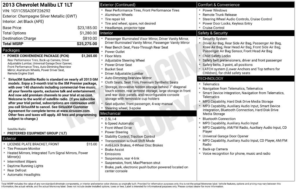 Used 2013 Chevrolet Malibu LT w/ Power Convenience Package FWD image 20