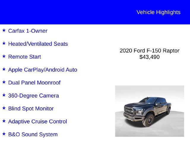 Used 2020 Ford F150 Raptor w/ Equipment Group 802A Luxury AWD/4WD image 2