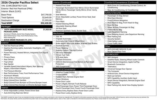 New 2026 Chrysler Pacifica Select AWD/4WD image 48