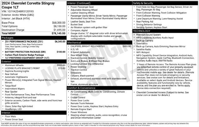 Certified 2024 Chevrolet Corvette Stingray Coupe w/ Z51 Performance Package RWD image 9