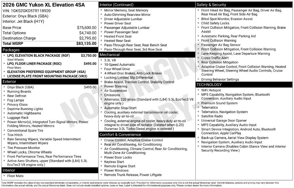 Used 2026 GMC Yukon XL Elevation w/ LPO, Elevation Black Package AWD/4WD image 50