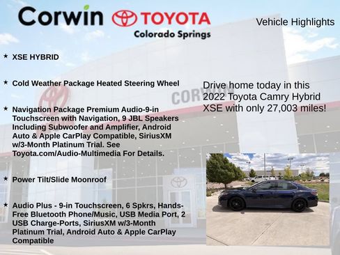 Used 2022 Toyota Camry XSE w/ Navigation Upgrade Package FWD image 6