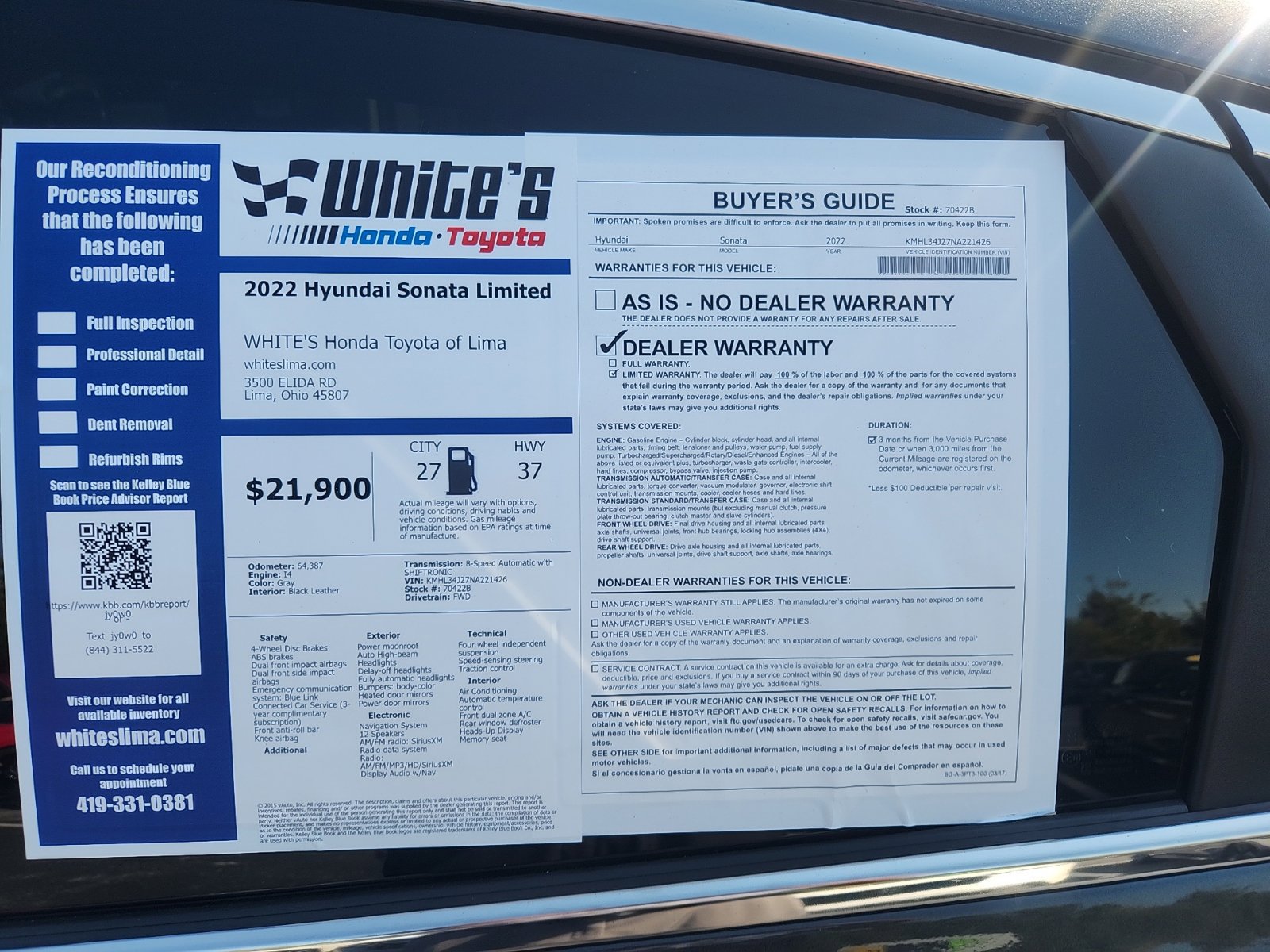 Used 2022 Hyundai Sonata Limited w/ Preferred Accessory Package FWD image 21