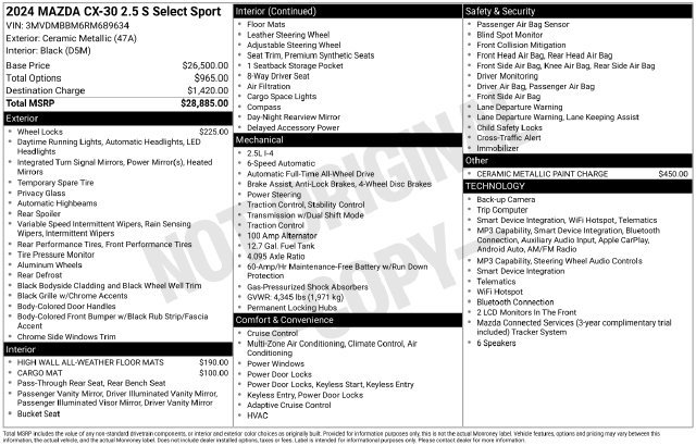 Used 2024 MAZDA CX-30 AWD 2.5 S w/ Select Sport Pkg image 21