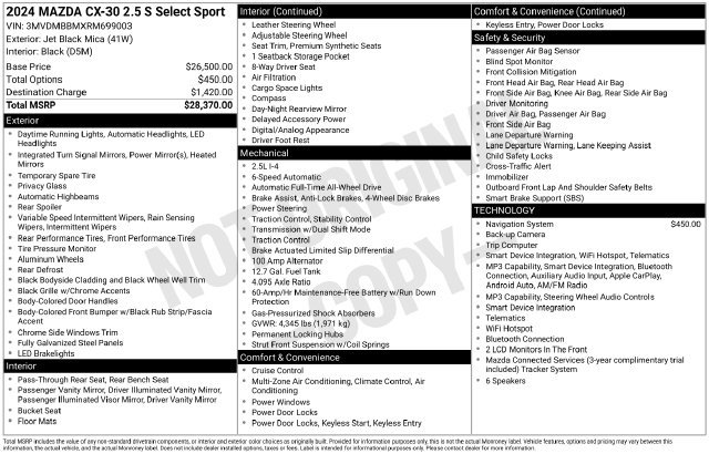 Used 2024 MAZDA CX-30 AWD 2.5 S w/ Select Sport Pkg image 4